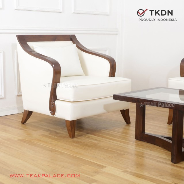 Sofa Jati TKDN 211 Lunia Kulit Putih Sofa Jati TKDN 211 Lunia Kulit Putih