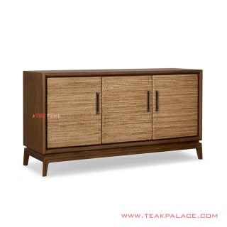 Buffet Minimalis Jati Rotan Anyaman Salak Brown Seri Gemma 3 Pintu