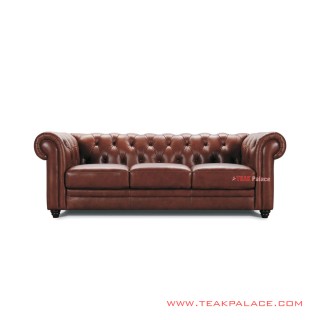 Sofa Tamu Chesterfield Oscar Brown Minimalis Jati