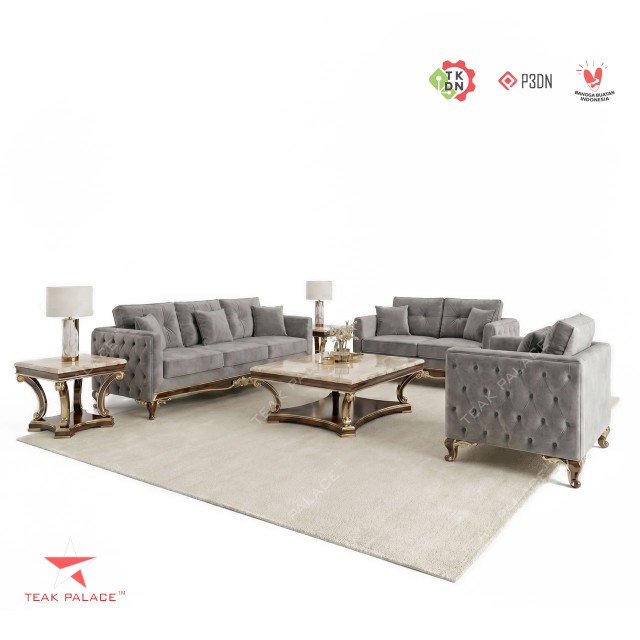 Set Sofa Minimalis Mewah Seri Dumai (3-2-1) Beludru Premium & Meja Marmer Asli Set Sofa Minimalis Mewah Seri Dumai (3-2-1) Beludru Premium & Meja Marmer Asli